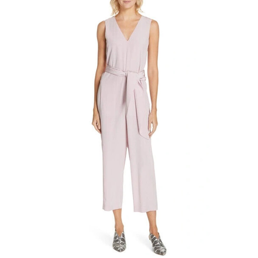 TIBI Belted Silk Jumpsuit In Pink Cropped V Neck NWOT Size 4 Four $750